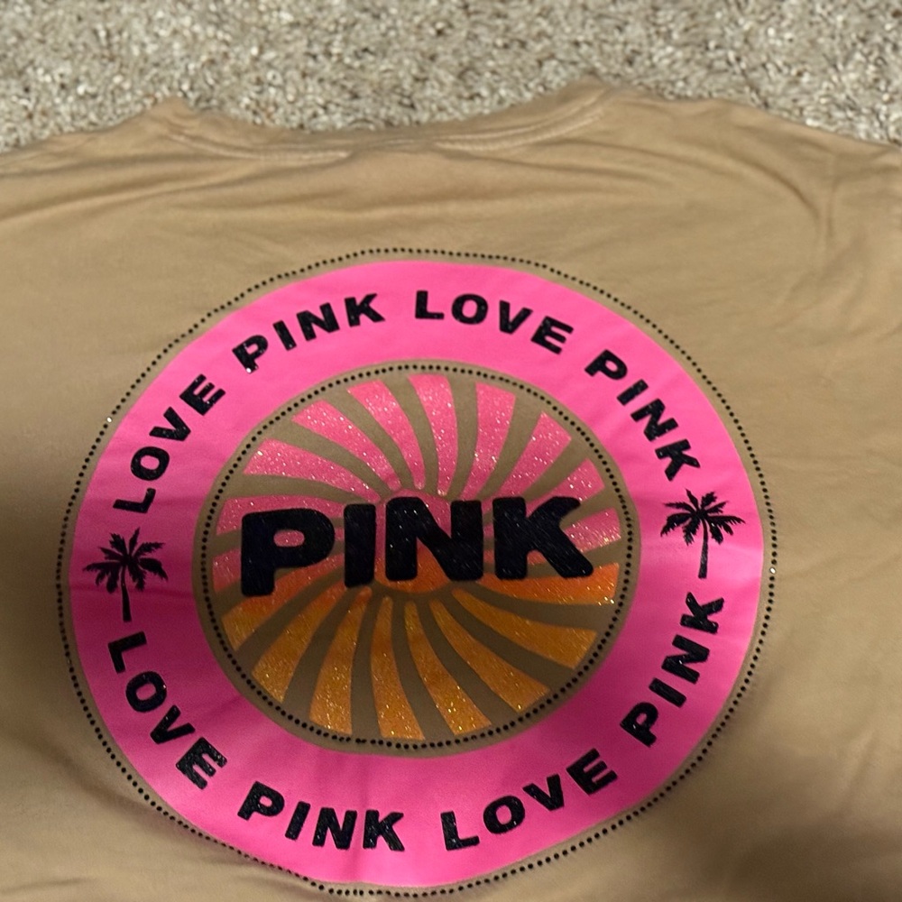 PINK Victoria's Secret Tan Tee with Pink Logo
